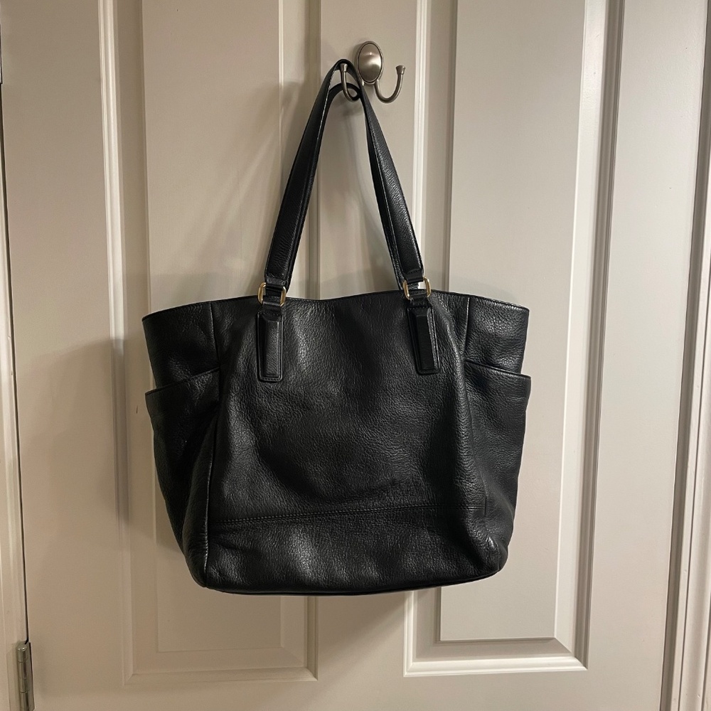 Kenneth Cole Black Leather Tote with Gold Hardware - Picture 3 of 14
